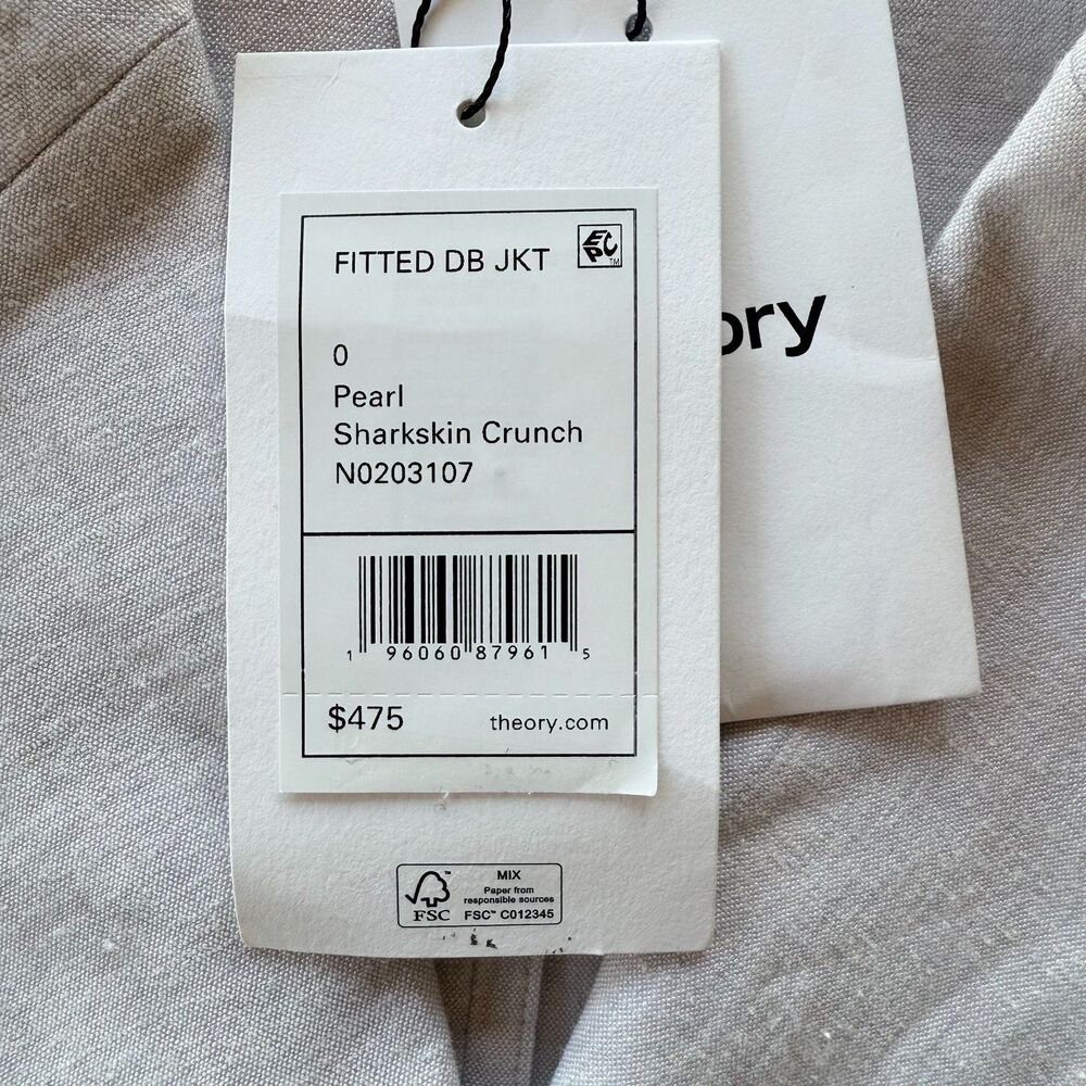 NWT Theory Women's Fitted Sharkskin Crunch Double-Breasted Jacket in Pearl Sz 0 - Picture 9 of 16